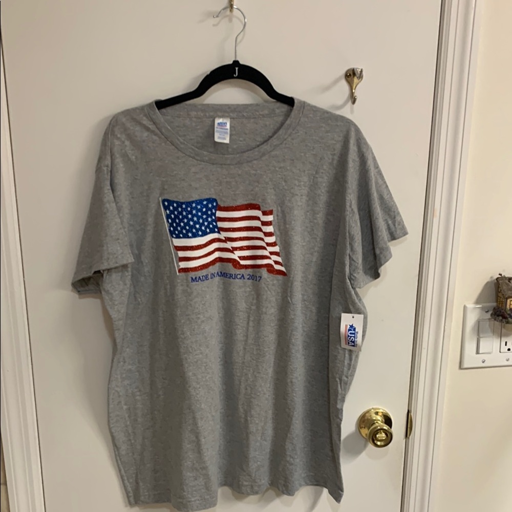 NWT Gray T-Shirt with American Flag